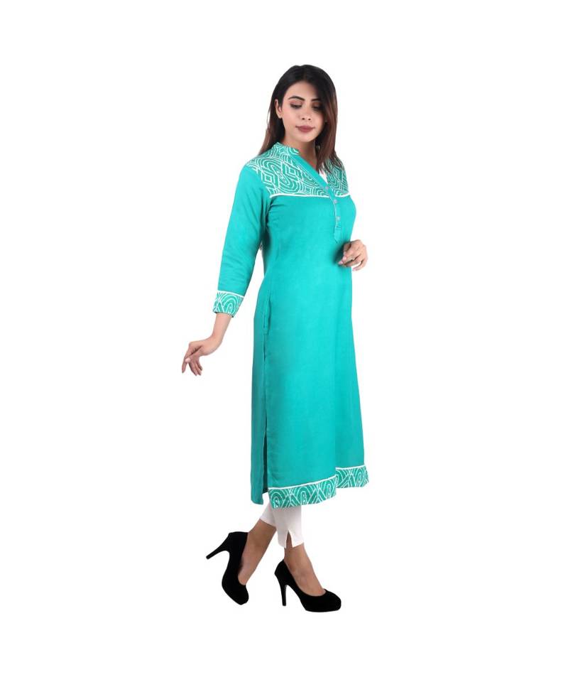 green printed rayon kurti