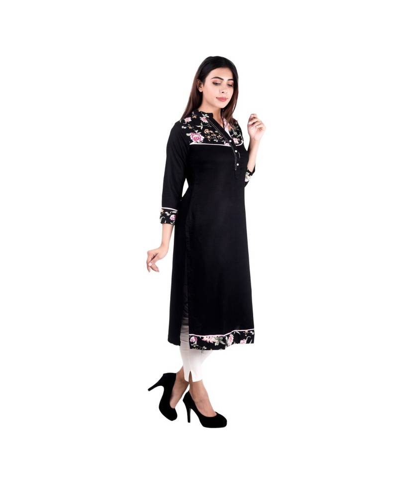 black printed rayon kurti