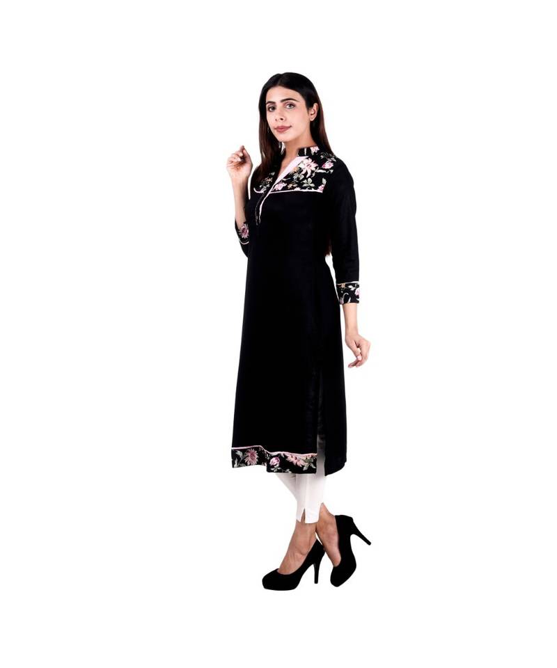 black printed rayon kurti