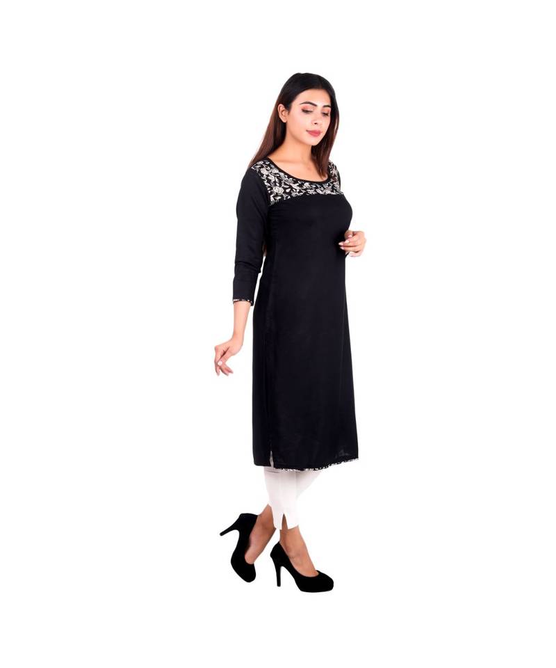black printed rayon kurti