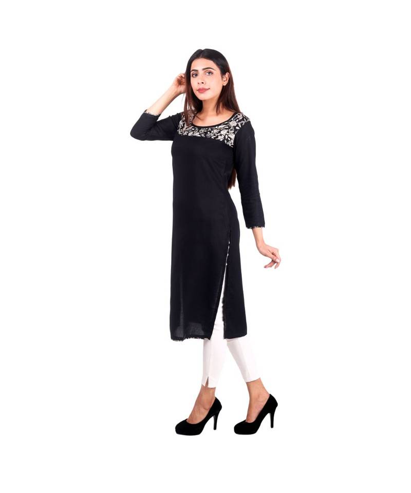 black printed rayon kurti