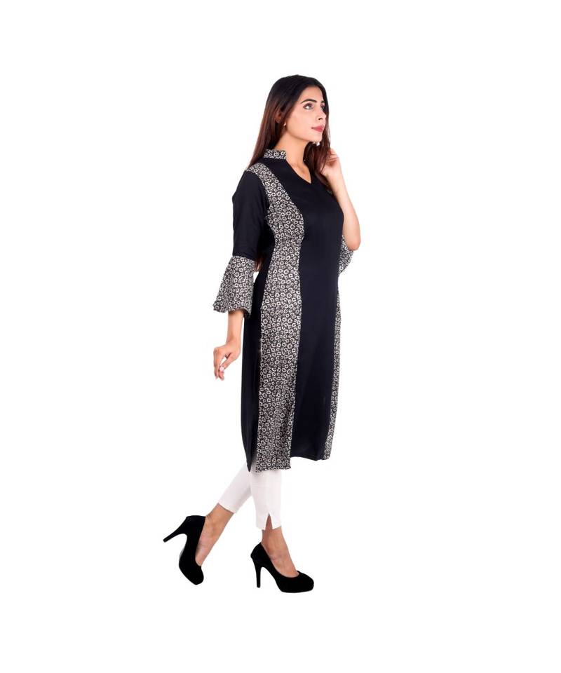 black printed rayon kurti