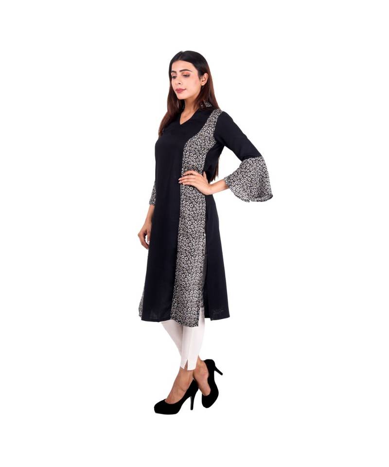 black printed rayon kurti