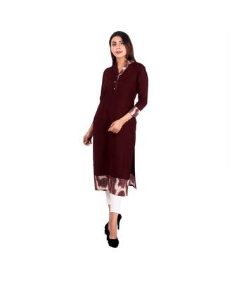 brown printed rayon kurti 1
