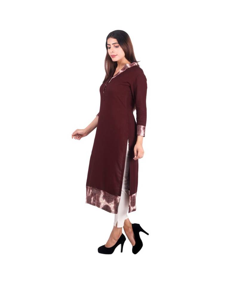 brown printed rayon kurti