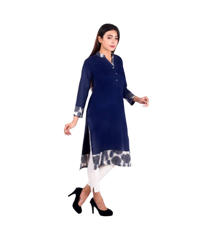 blue printed rayon kurti