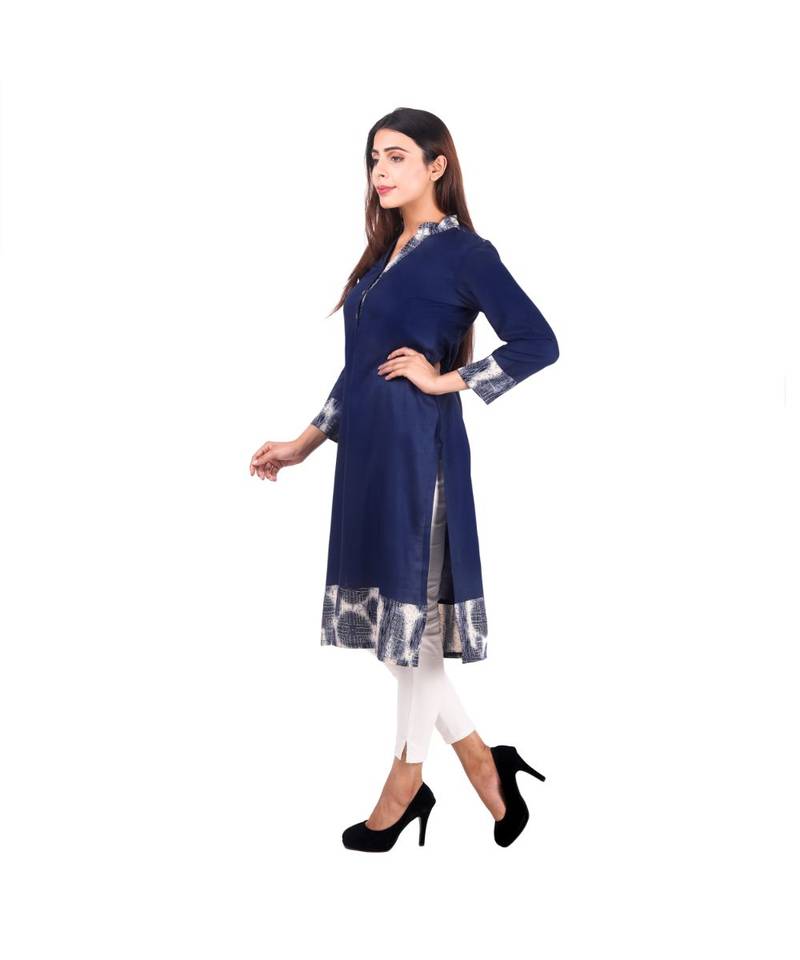 blue printed rayon kurti