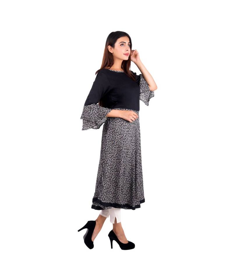 black printed rayon kurti