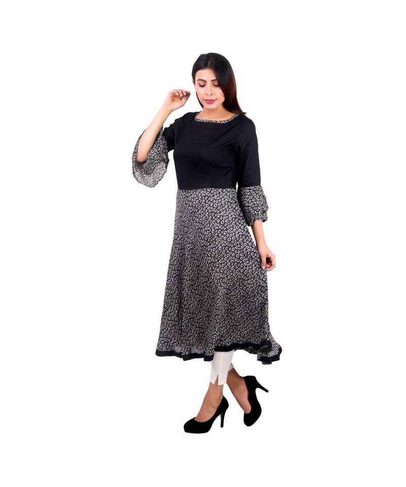 black printed rayon kurti