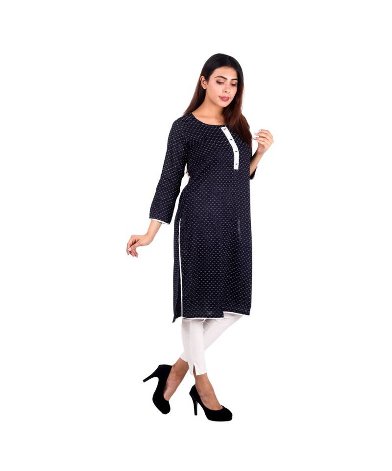 black printed rayon kurti