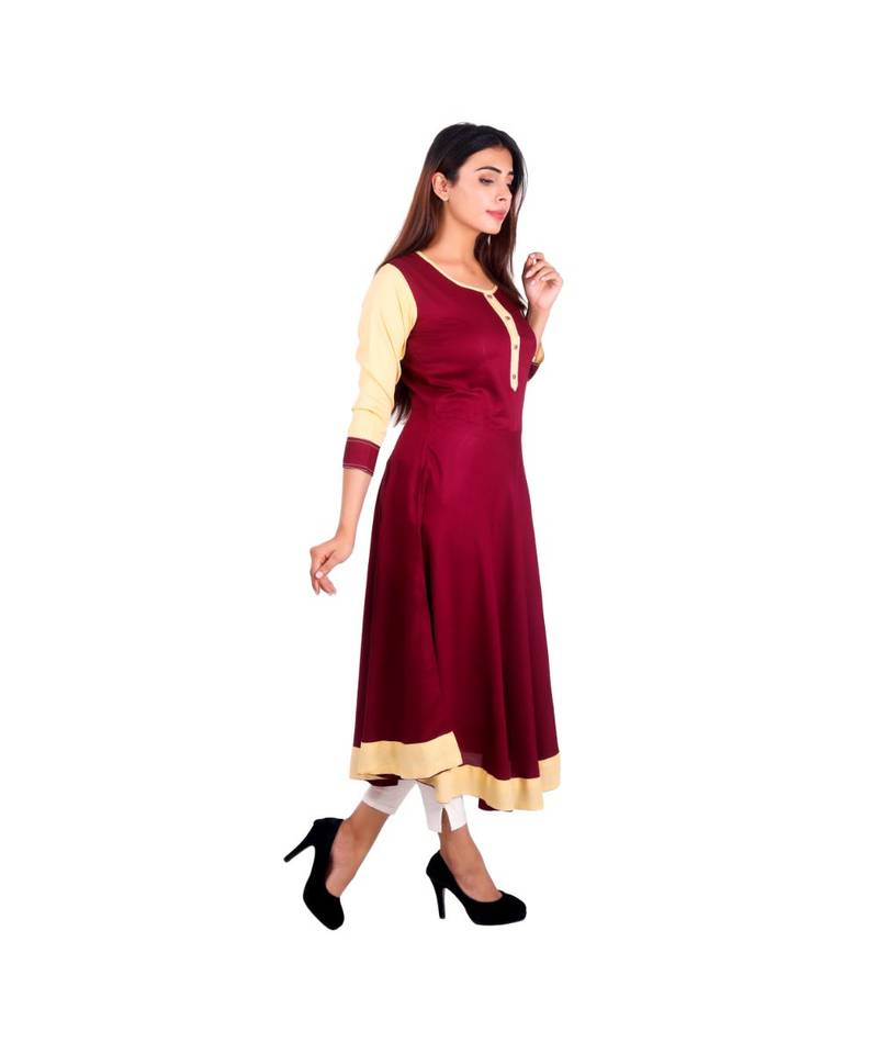 maroon printed rayon kurti