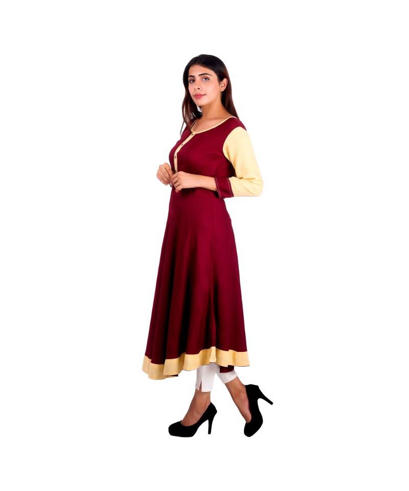 maroon printed rayon kurti