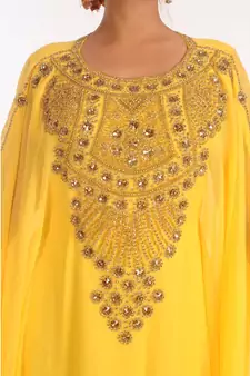 Yellow Georgette Zari Work Kaftan