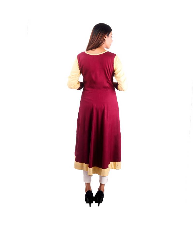 maroon printed rayon kurti