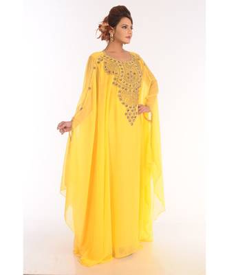 Yellow Georgette Zari Work Kaftan 3