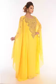 Yellow Georgette Zari Work Kaftan