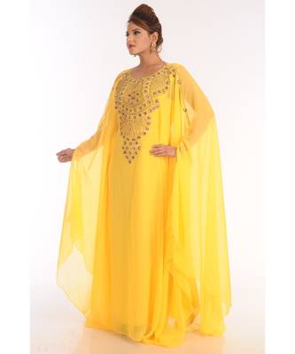 Yellow Georgette Zari Work Kaftan 4