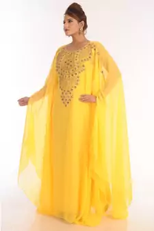Yellow Georgette Zari Work Kaftan