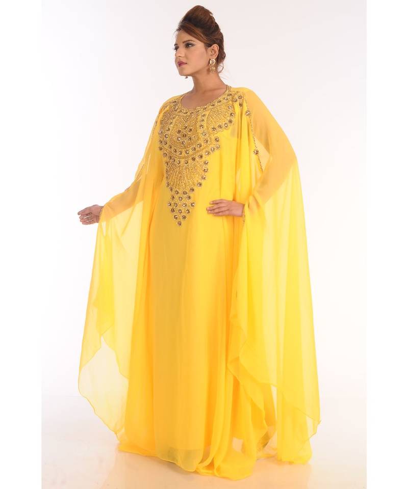 Yellow Georgette Zari Work Kaftan