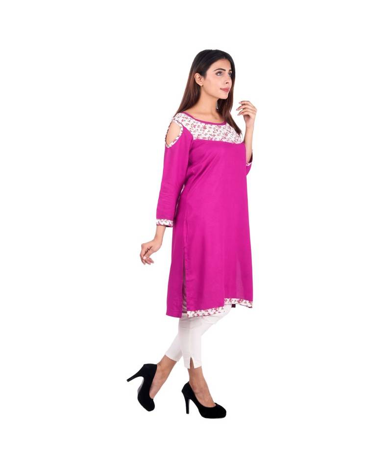 purple printed rayon kurti