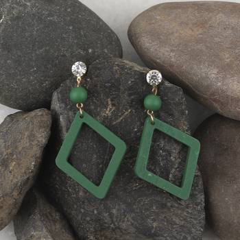 Handmade Stylish Diamond Wooden Light Weight Earrings For Girls And Women. 4