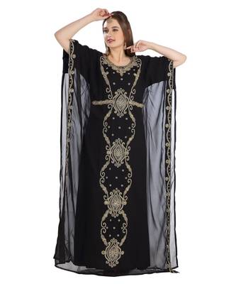 Black Georgette Embroidered Zari Work Islamic Kaftan 1