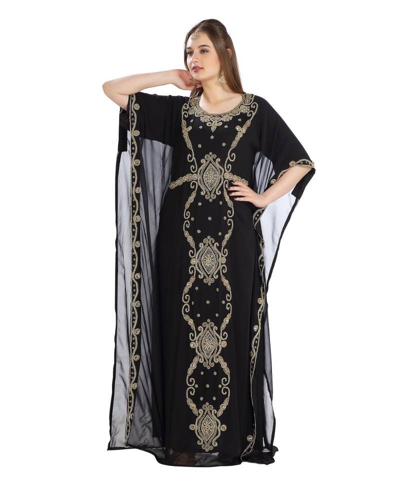 Black Georgette Embroidered Zari Work Islamic Kaftan