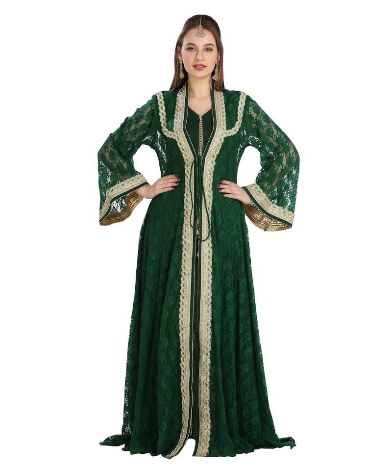 Green Georgette Embroidered Zari Work Islamic Kaftan