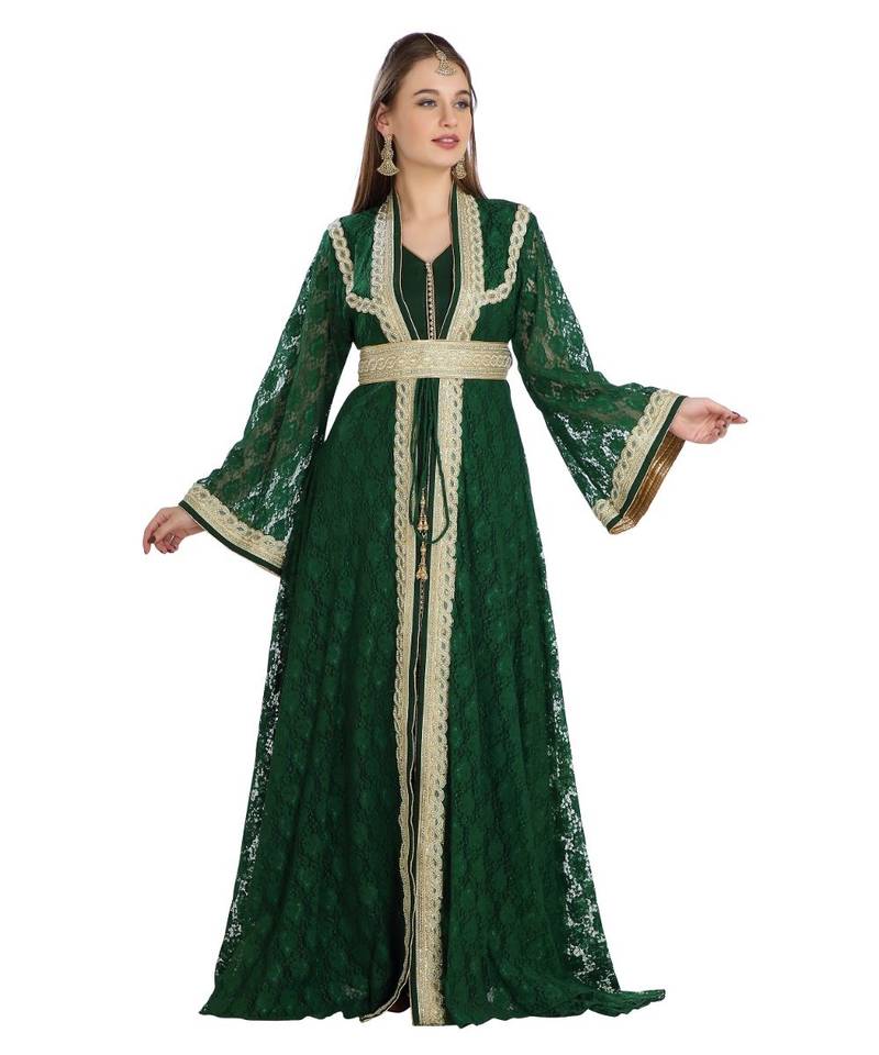 Green Georgette Embroidered Zari Work Islamic Kaftan