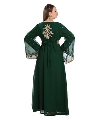 Green Georgette Embroidered Zari Work Islamic Kaftan 2