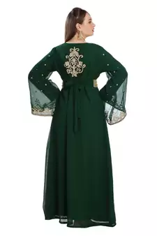 Green Georgette Embroidered Zari Work Islamic Kaftan