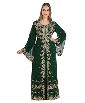 Green Georgette Embroidered Zari Work Islamic Kaftan 1