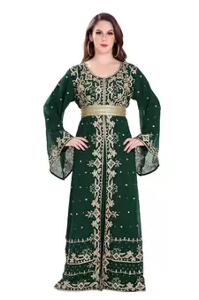 Green Georgette Embroidered Zari Work Islamic Kaftan