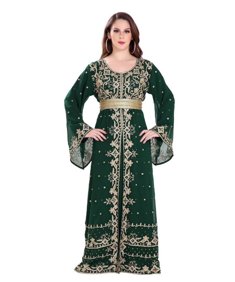 Green Georgette Embroidered Zari Work Islamic Kaftan