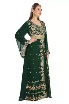Green Georgette Embroidered Zari Work Islamic Kaftan