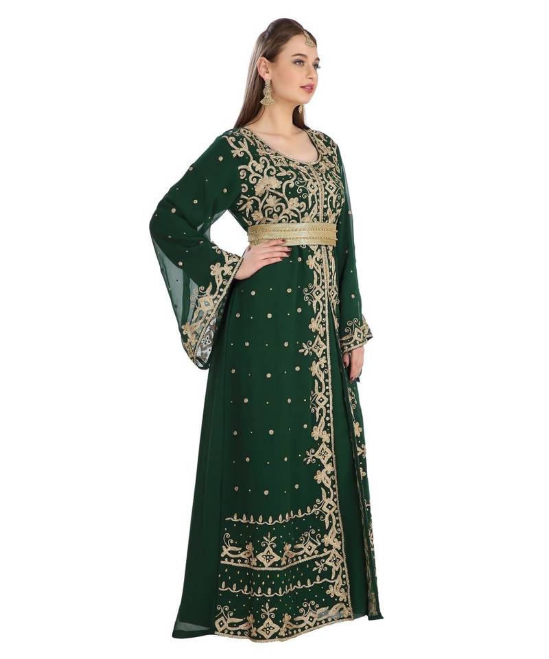 Green Georgette Embroidered Zari Work Islamic Kaftan