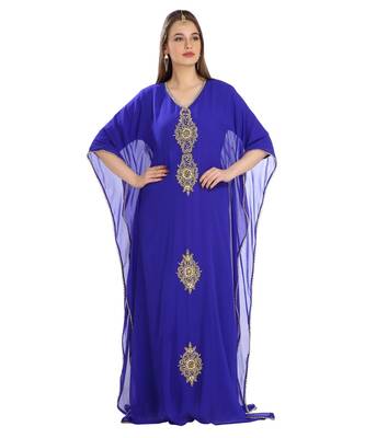 Blue Georgette Embroidered Zari Work Islamic Kaftan 1