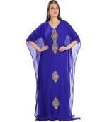 Blue Georgette Embroidered Zari Work Islamic Kaftan