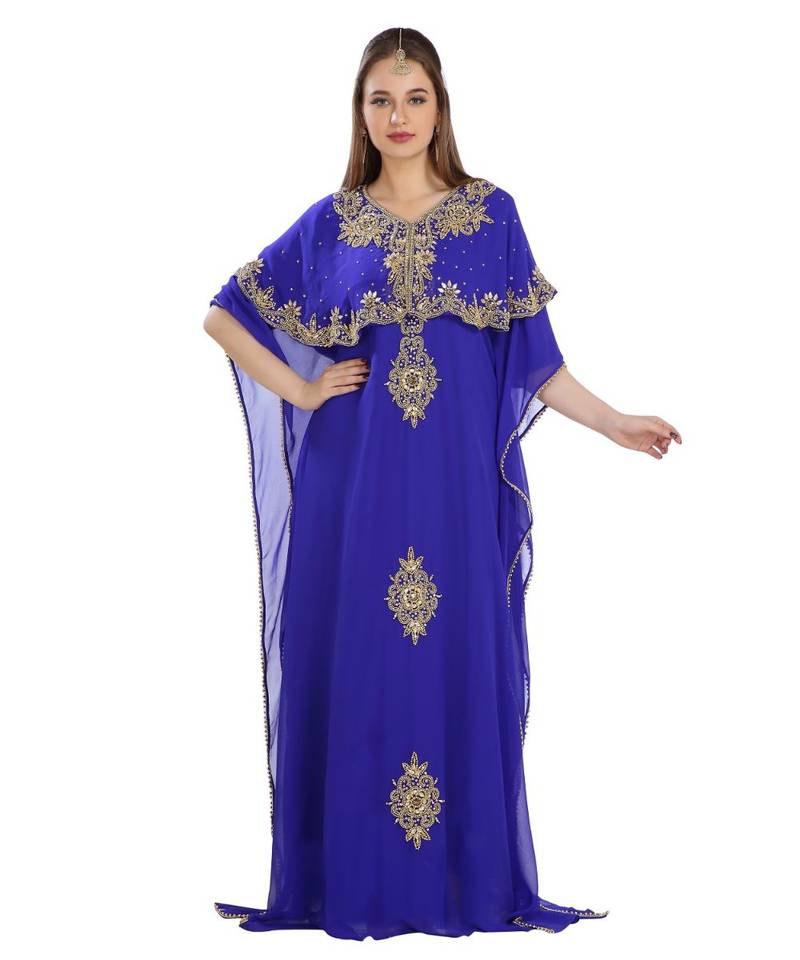 Blue Georgette Embroidered Zari Work Islamic Kaftan