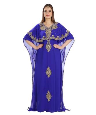 Blue Georgette Embroidered Zari Work Islamic Kaftan 3