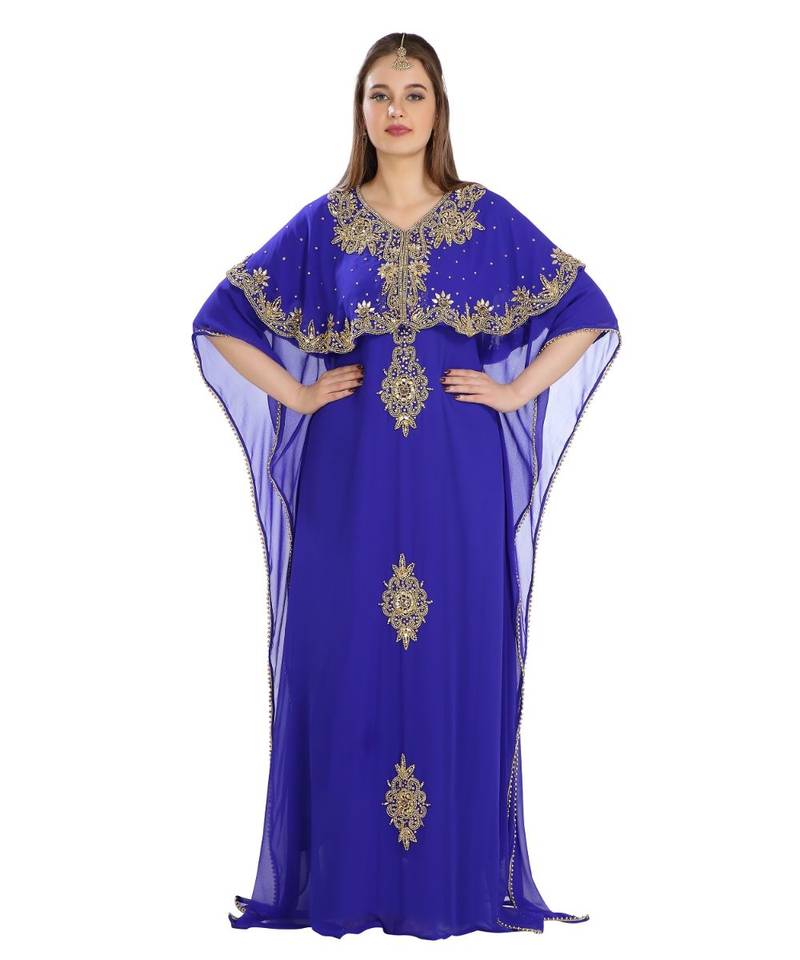 Blue Georgette Embroidered Zari Work Islamic Kaftan