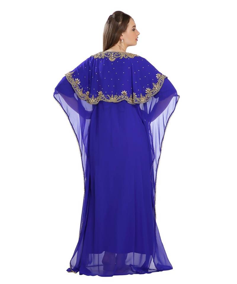 Blue Georgette Embroidered Zari Work Islamic Kaftan