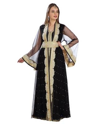 Black Georgette Embroidered Zari Work Islamic Kaftan 1
