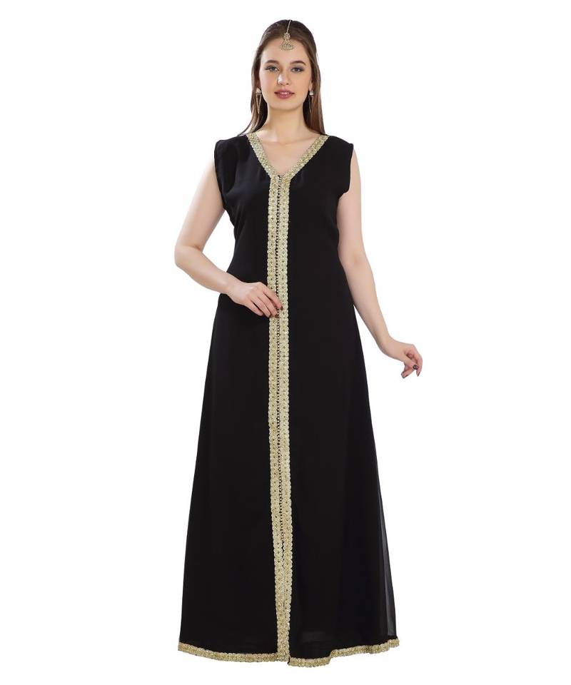 Black Georgette Embroidered Zari Work Islamic Kaftan