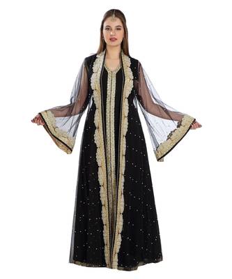 Black Georgette Embroidered Zari Work Islamic Kaftan 3