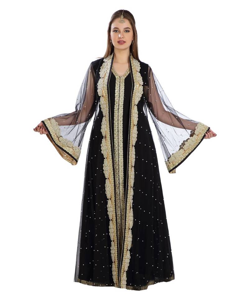 Black Georgette Embroidered Zari Work Islamic Kaftan