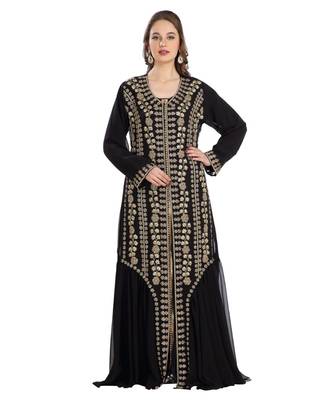 Black Georgette Embroidered Zari Work Islamic Kaftan 1