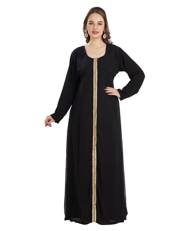 Black Georgette Embroidered Zari Work Islamic Kaftan