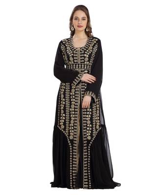 Black Georgette Embroidered Zari Work Islamic Kaftan 3