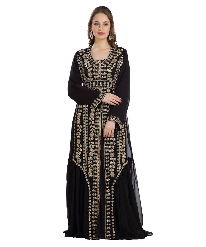 Black Georgette Embroidered Zari Work Islamic Kaftan